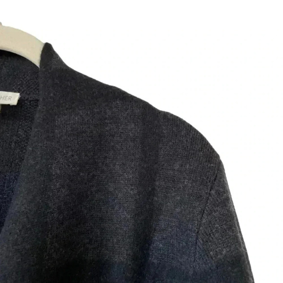 Eileen Fisher Dark Gray Knit Cardigan Sweater Size Small Open Front Windowpane - Picture 4 of 9